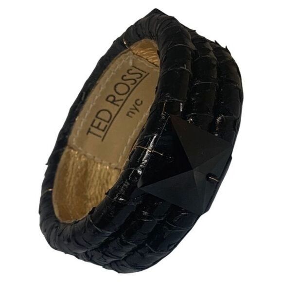 Ted Rossi NYC Black Gold Wrapped Leather Faceted Big Bead Statement Bracelet 7.5 - Picture 4 of 11